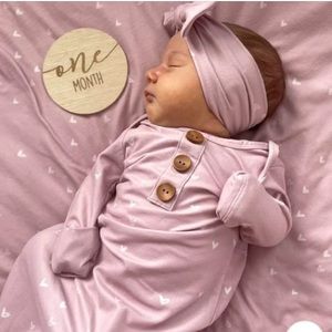 Caden Lane knotted pajamas with hat and head wrap - tiny hearts dusty rose